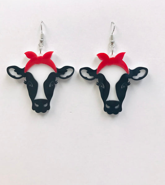 2 Bandana Cow Acrylic Earrings wholesale Silver