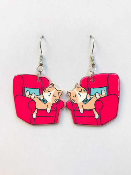 Napping cat On Sofa Earrings Wholesale