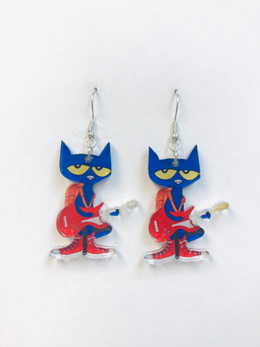 2pairs Acrylic Pete The Cat Earrings, Rocking In My School Shoes