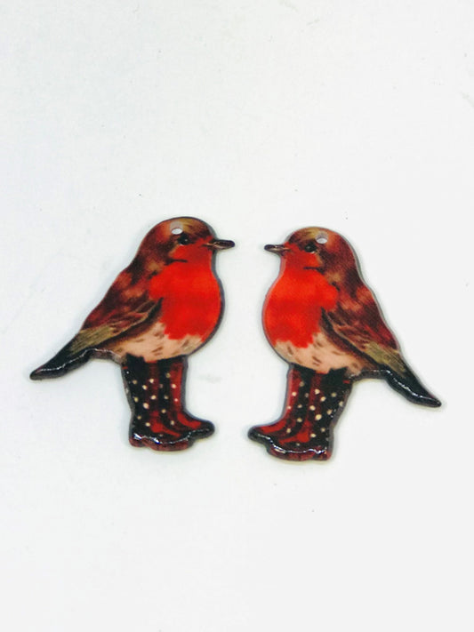 4 Red Bird Charm, Acrylic Red Breasted Robin Charm