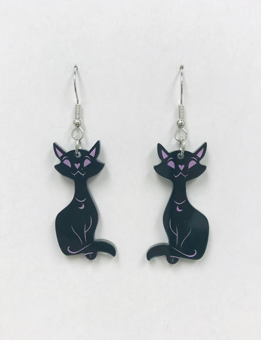 2pairs Acrylic Wiccan Black Cat Wicked Earrings
