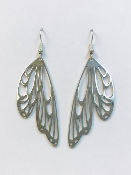 Silver Butterfly Wing Moon Phase Earrings, Dragonfly Wing Fantasy Earrings