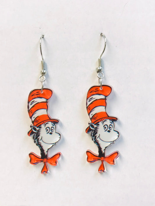 2prs Dr Seuss Story book Earrings | Cat In High Hat Earring | Acrylic Earrings