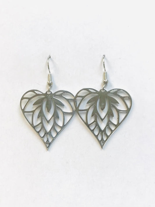 Silver Flower Heart Earrings, Flora Heart Earrings