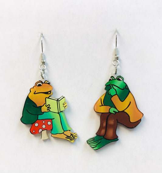 2prs Frog Story Earrings, Frog Reading Book Gift, Cottagecore Frog Earrings