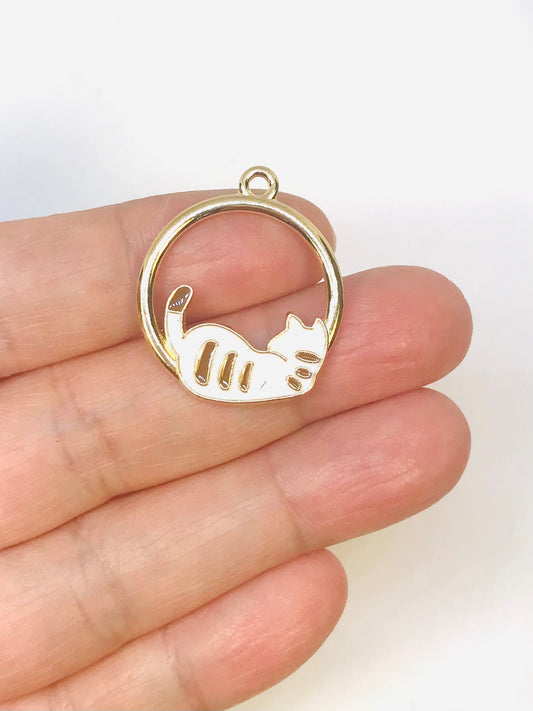 4 Lazy Cat Charm Animal Pendant, Napping Cat Charms