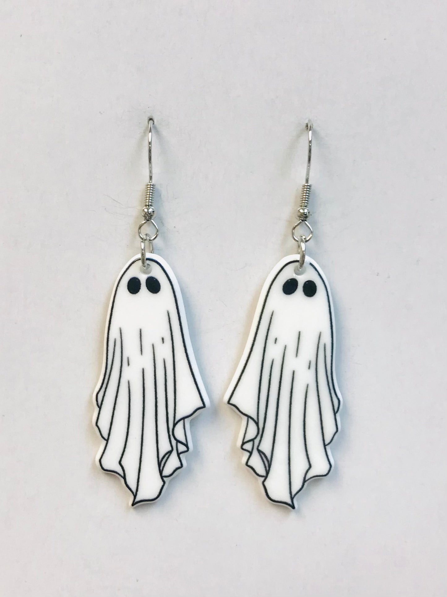 2 White Ghost Halloween Acrylic Earrings