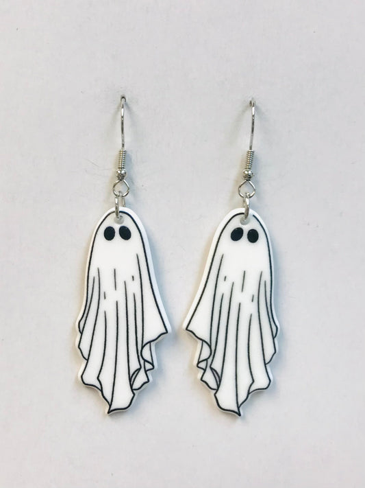2 White Ghost Halloween Acrylic Earrings