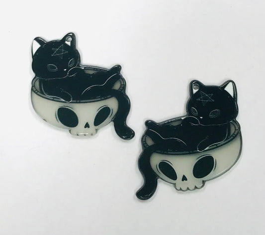 3pcs Wiccan Cat Charms, Wholesale Acrylic Charms DIY jewelry making, Glow in The dark Charm