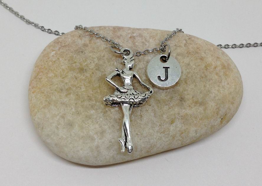 Ballet Dance Charm Personalized Initial Necklace
