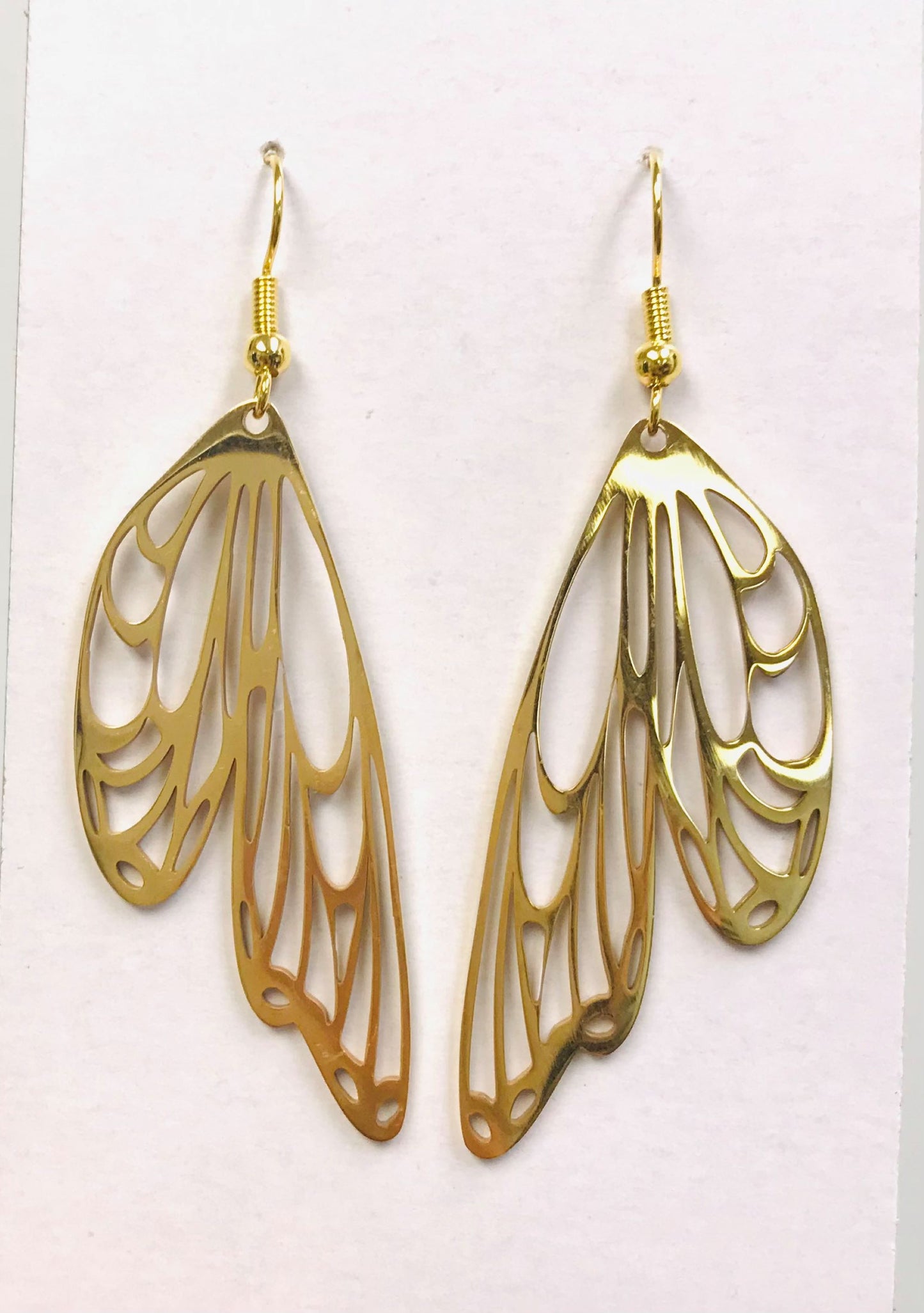 Gold Butterfly Wing Moon Phase Earrings, Dragonfly Wing Fantasy Earrings