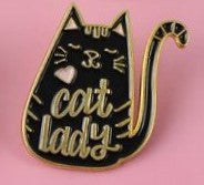 Enamel Pin Cat Lady Black color
