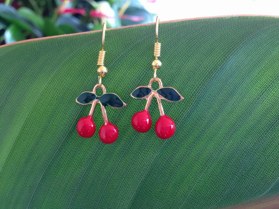 red cherry earrings 