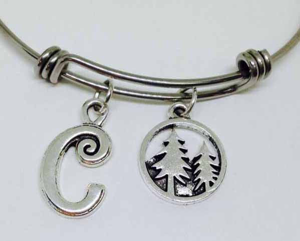 Pine Tree Personalized Stainless Steel Bangle