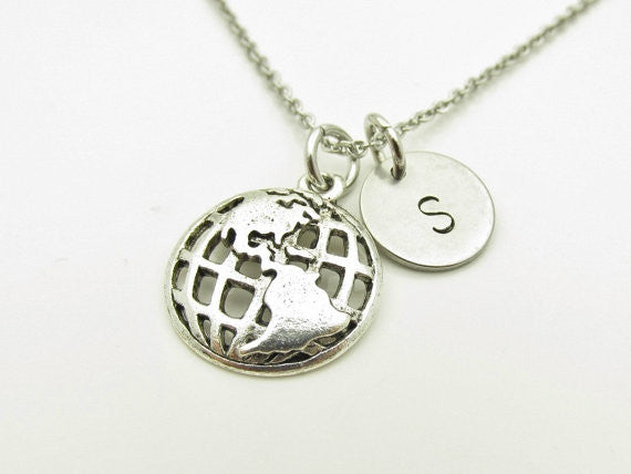 world map globe earth charm necklace