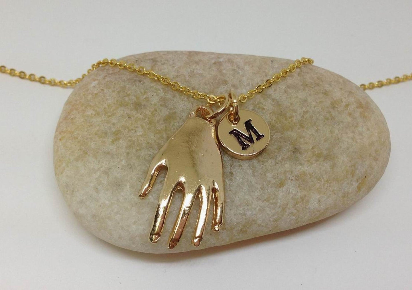 Gold Hand Charm Necklace, Picasso Art Necklace