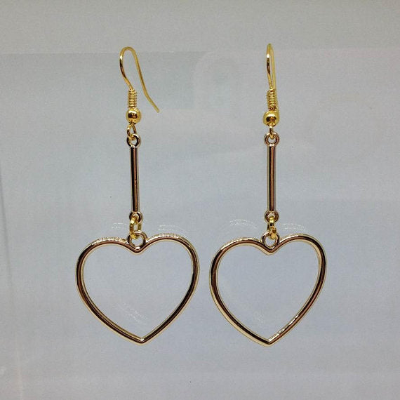 Gold Heart Wire Earrings, Boho Earrings