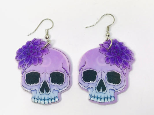 2prs Fantasy flower Skull Earrings