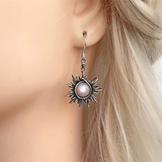 Silver Sun And Moon Stone Earrings