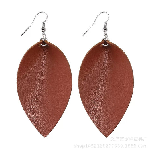 Leather Dangle Leaf Earrings
