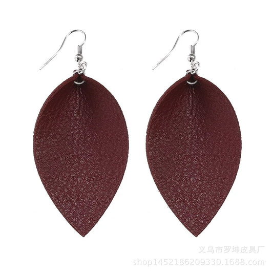 Leather Dangle Leaf Earrings