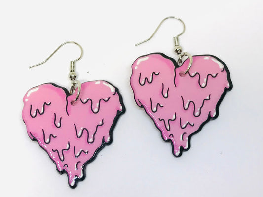 2prs Pink Freezing Heart Acrylic Earrings