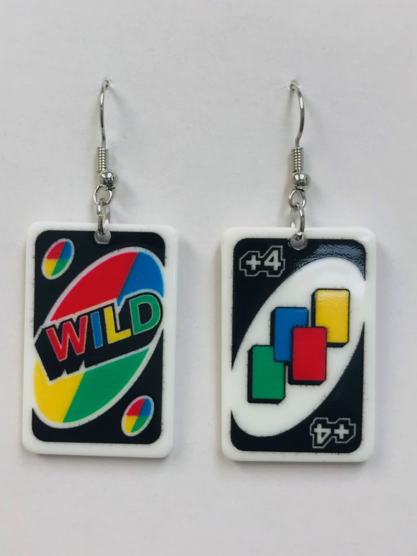 2 Uno Game +4 Wild Mini Card Game Earrings