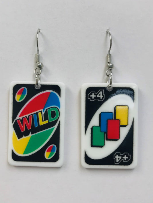 Uno Game +4 Wild Mini Card Game Earrings