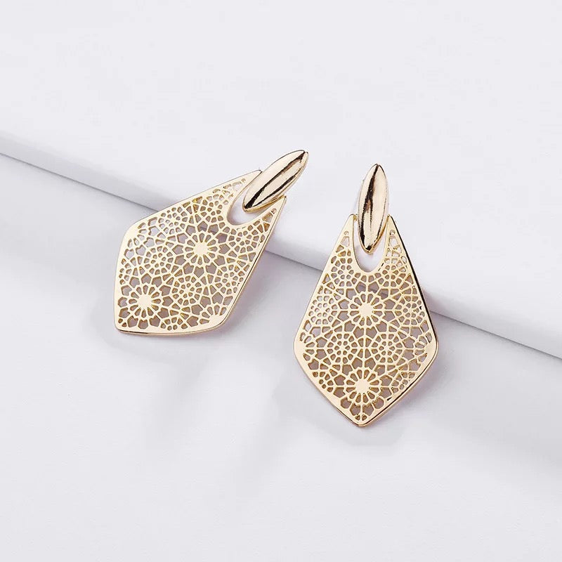 Fancy Embossing Flower Gold Earrings