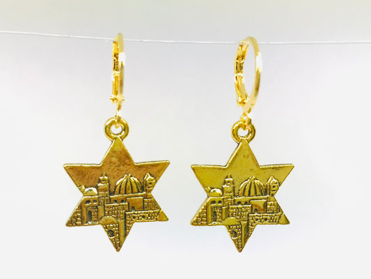 Gold Jerusalem Huggies Earrings