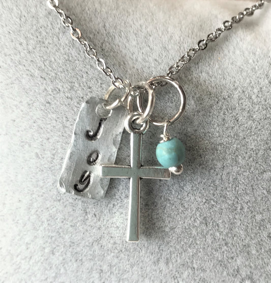 Joy Cross  Charm Necklace - Christian Religious Jewelry