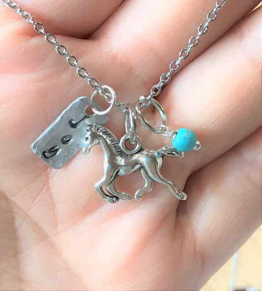 joy horse hand stamped charm necklace wholesale