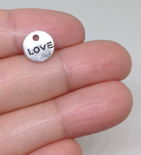 15 Tiny Love Charms Round, Add on charm Wholesale