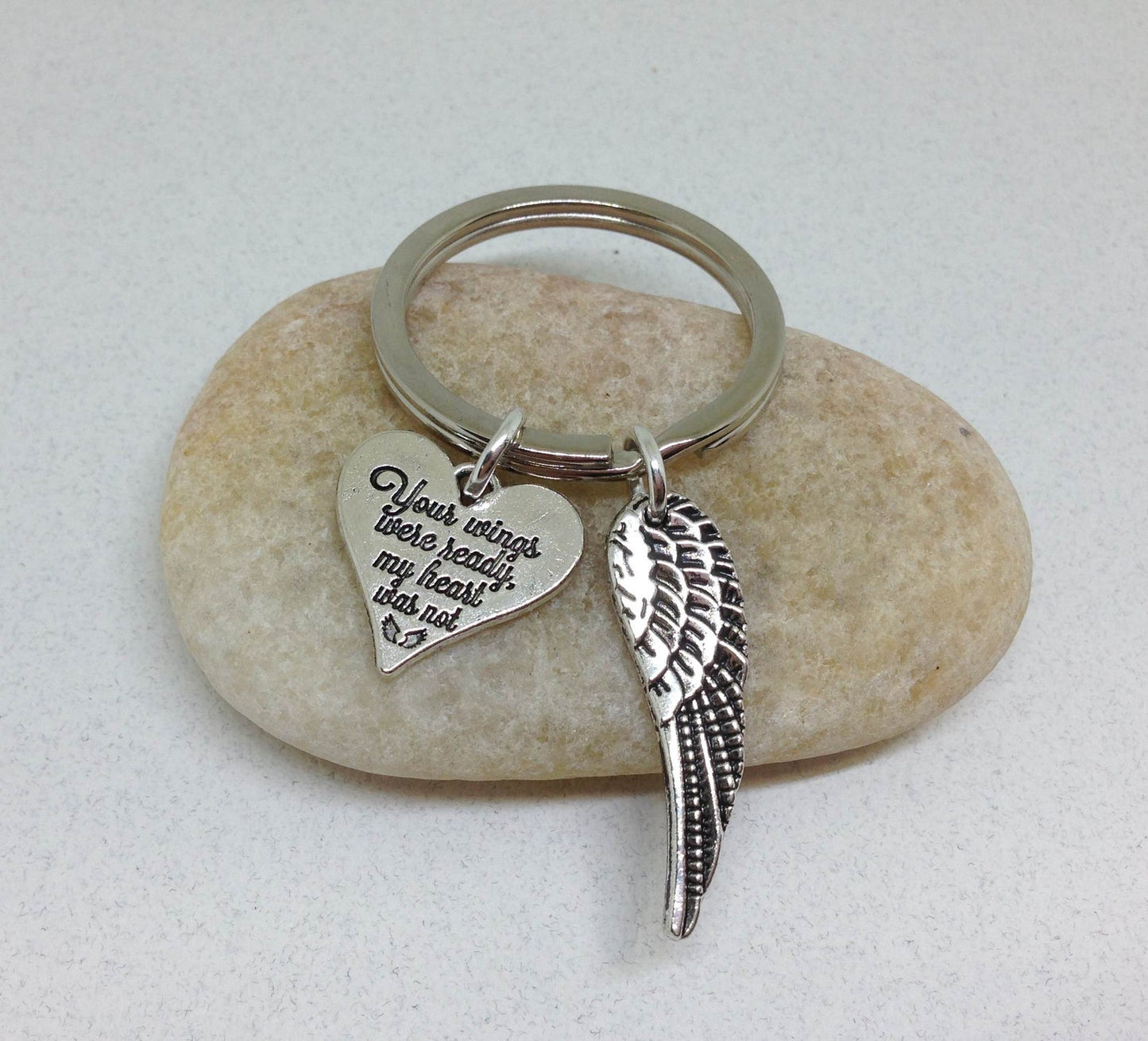 Your Wings Were Ready My Heart Was Not Memorial Keychain, Loss Of Loved One Angel Wings Key Chain