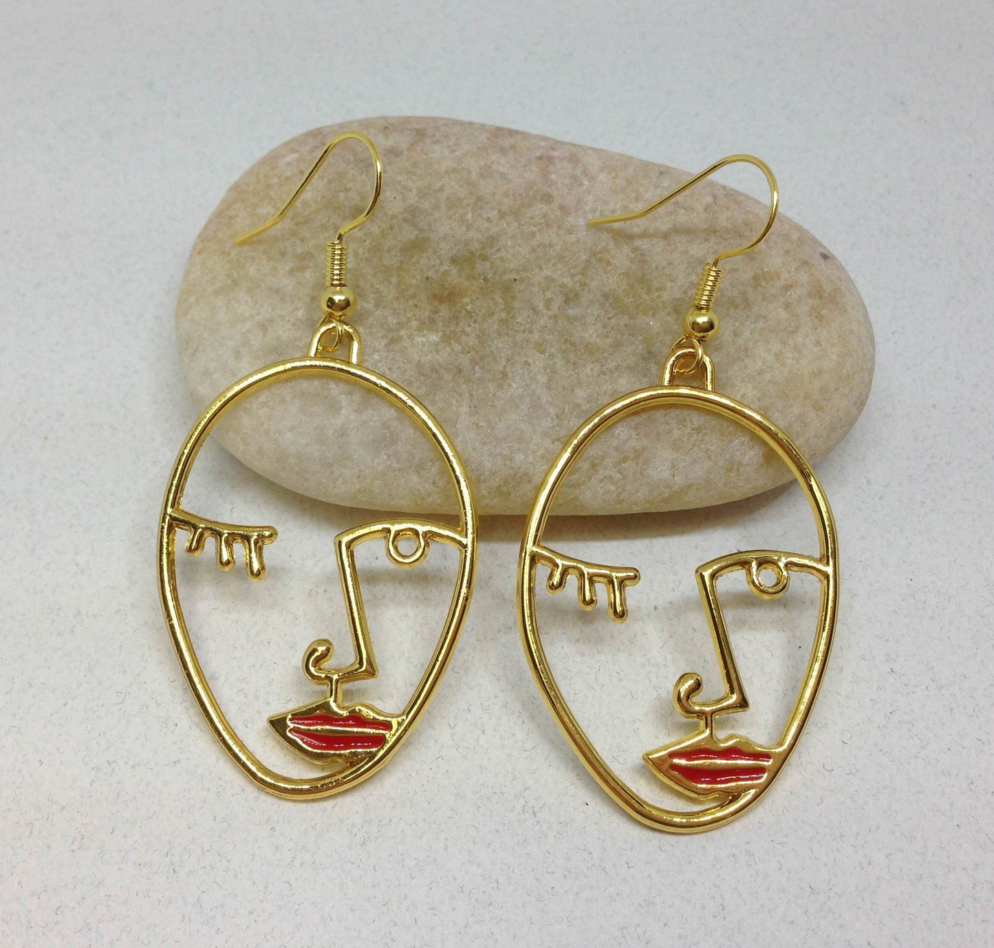 Red Lips Picasso Face Earrings