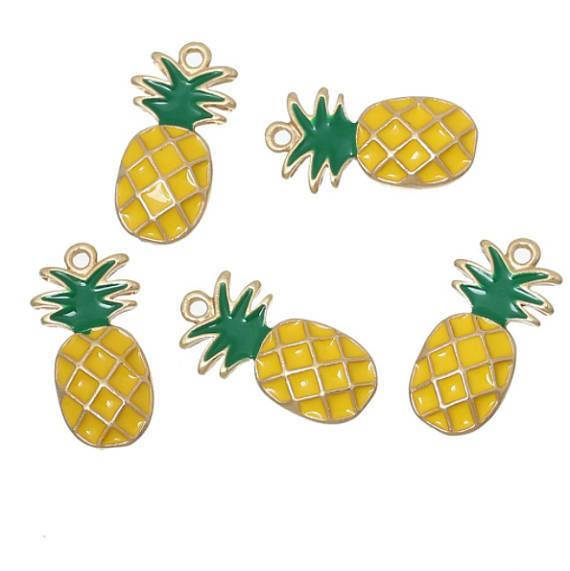 6 Pineapple Enamel Charm Supply