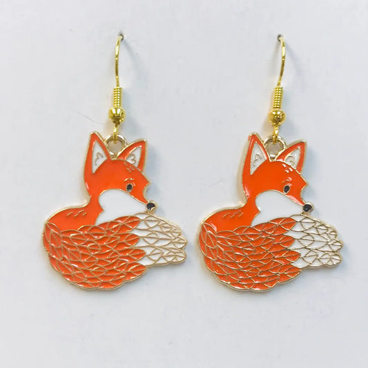 Red Enamel Fox metal  charm Earrings