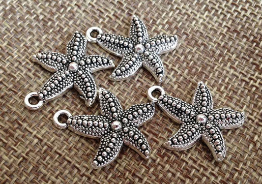 10 Starfish Charm, Star fish Silver Charm Lot