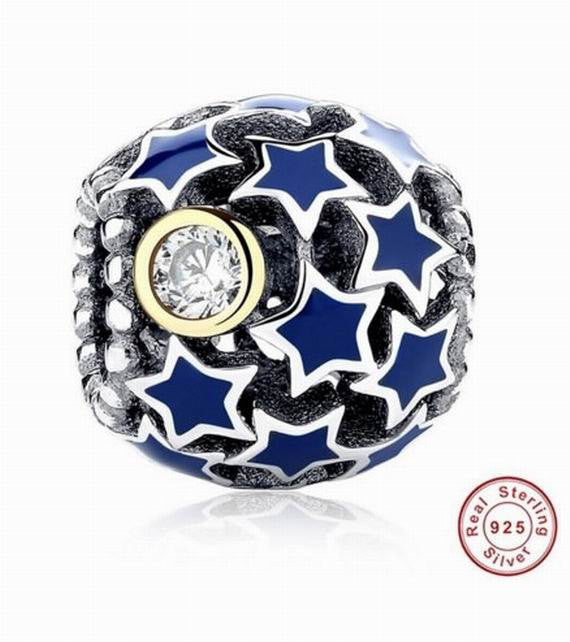 925 Sterling Silver Blue CZ Starry Night Charm, Pandora Charm, Fits Pandora Bracelets
