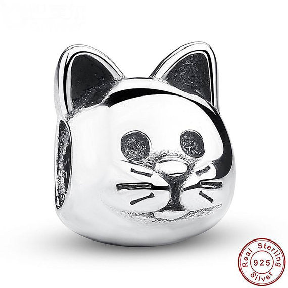 925 Sterling Silver Kitty Cat European Charm, Pandora Charm, Fits Pandora Bracelets
