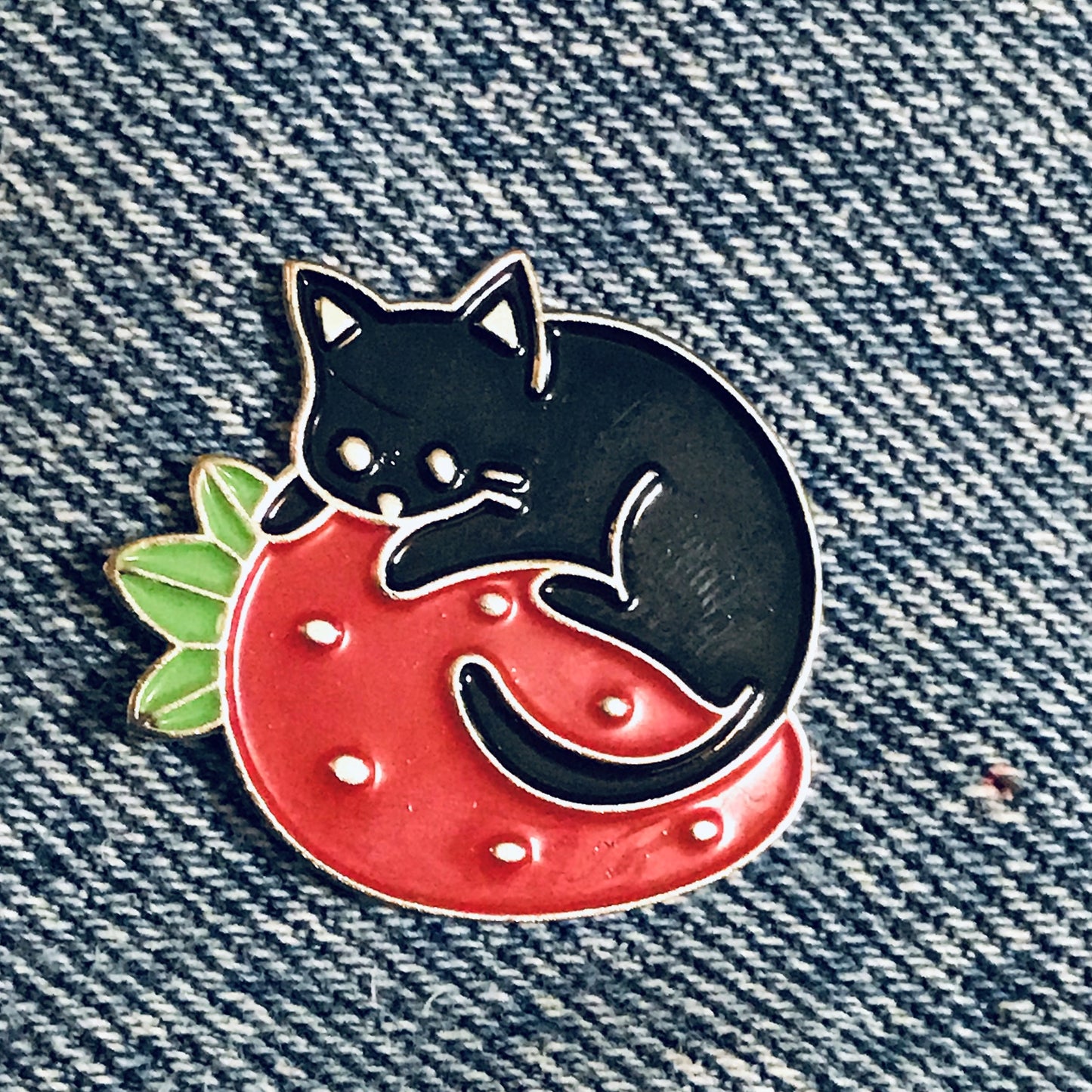 Strawberry Cat Enamel Pin, funny cat pins