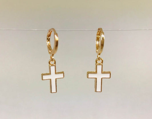 Tiny Enamel Cross Earrings