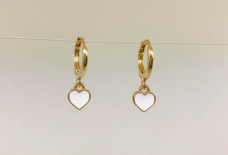 Tiny Enamel  Heart Earrings
