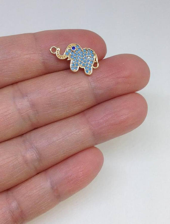 Micro Pave CZ Turquoise Elephant Pendant