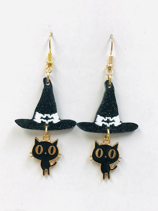 Witch black Cat Earrings