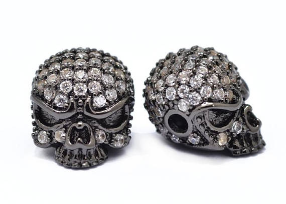 Micro Pave CZ Zirconia Skull Beads