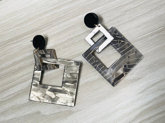 Grey Square Acrylic Geometric Earrings