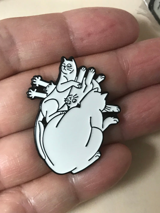 White Cat Heart Pin