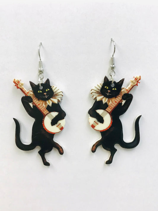 2pairs Banjo Cat Acrylic Earrings | Cat Earrings