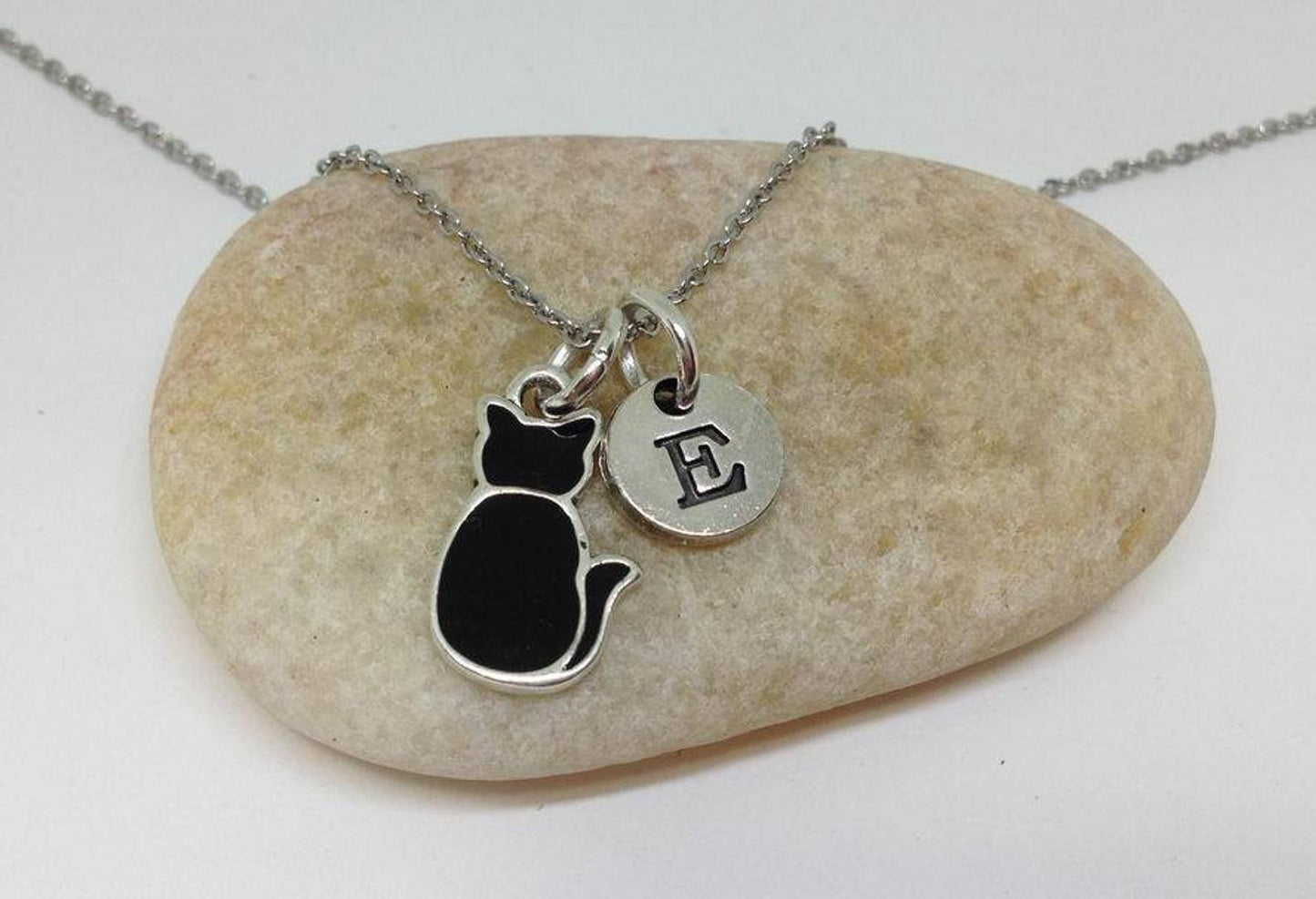 Tiny Black Cat Charm Personalized Necklace